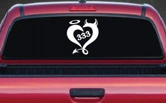 Heart 333 Half Evil Half Devil and Half Angel Car or Truck Window Decal Sticker