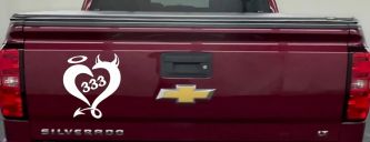 Heart 333 Half Evil Half Devil and Half Angel Car or Truck Window Decal Sticker (White)