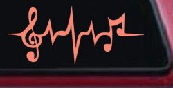Music Notes in a Heartbeat Music Car or Truck Window Vinyl Decal Sticker (Coral)