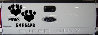 Paws On Board Dog or Cat Hearts Car or Truck Window Vinyl Decal Sticker (Black)