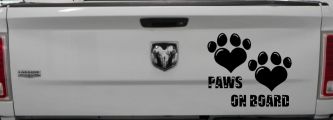 Paws On Board Dog or Cat Hearts Car or Truck Window Vinyl Decal Sticker (Black)