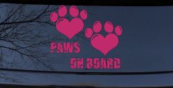 Paws On Board Dog or Cat Hearts Car or Truck Window Vinyl Decal Sticker (Hot Pink)