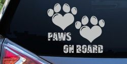 Paws On Board Dog or Cat Hearts Car or Truck Window Decal Sticker (Light Gray)