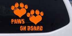 Paws On Board Dog or Cat Hearts Car or Truck Window Vinyl Decal Sticker (Orange)