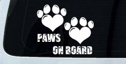 Paws On Board Dog or Cat Hearts Car or Truck Window Decal Sticker