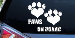 Paws On Board Dog or Cat Hearts Car or Truck Window Decal Sticker