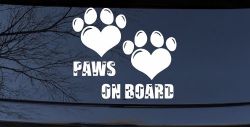 Paws On Board Dog or Cat Hearts Car or Truck Window Decal Sticker