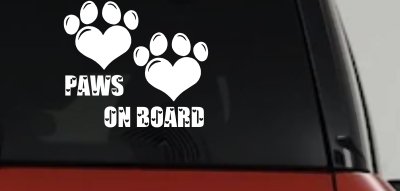 Paws On Board Dog or Cat Hearts Car or Truck Window Vinyl Decal Sticker