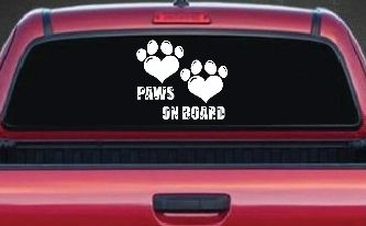 Paws On Board Dog or Cat Hearts Car or Truck Window Decal Sticker