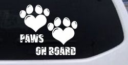 Paws On Board Dog or Cat Hearts Car or Truck Window Decal Sticker