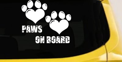 Paws On Board Dog or Cat Hearts Car or Truck Window Vinyl Decal Sticker