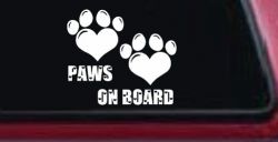 Paws On Board Dog or Cat Hearts Car or Truck Window Decal Sticker