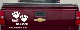 Paws On Board Dog or Cat Hearts Car or Truck Window Vinyl Decal Sticker (White)