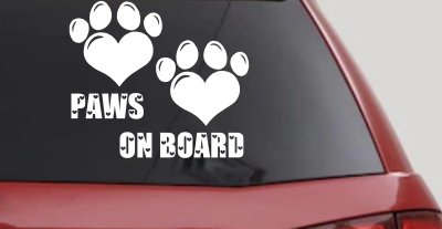 Paws On Board Dog or Cat Hearts Car or Truck Window Vinyl Decal Sticker