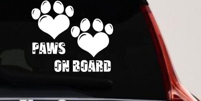 Paws On Board Dog or Cat Hearts Car or Truck Window Vinyl Decal Sticker