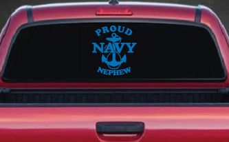 Proud Navy Nephew With Navy Anchor Logo Military Car or Truck Window Decal Sticker (Sky Blue)