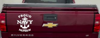 Proud Navy Nephew With Navy Anchor Logo Military Car or Truck Window Decal Sticker (White)