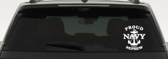 Proud Navy Nephew With Navy Anchor Logo Military Car or Truck Window Vinyl Decal Sticker (White)