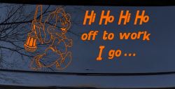 Dopey Dwarf Hi Ho Hi Ho Off to Work I Go Cartoons Car or Truck Window Vinyl Decal Sticker (Orange)