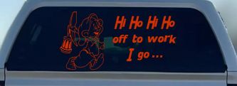 Dopey Dwarf Hi Ho Hi Ho Off to Work I Go Cartoons Car or Truck Window Decal Sticker (Orange Red)