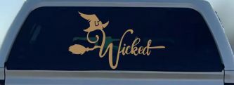 Wicked Witch Hat and Broom Car or Truck Window Decal Sticker (Light Brown)