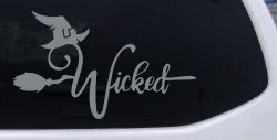 Wicked Witch Hat and Broom Car or Truck Window Decal Sticker (Telegrey)