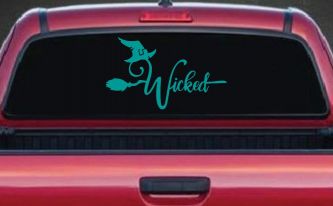 Wicked Witch Hat and Broom Car or Truck Window Vinyl Decal Sticker (Turquoise)