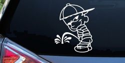 Calvin Peeing facing Left Pee Ons Car or Truck Window Decal Sticker