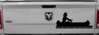 Native American Indian In Canoe Western Car or Truck Window Vinyl Decal Sticker (Black)