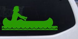 Native American Indian In Canoe Western Car or Truck Window Vinyl Decal Sticker (Lime)