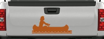 Native American Indian In Canoe Western Car or Truck Window Decal Sticker (Nut Brown)