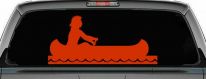 Native American Indian In Canoe Western Car or Truck Window Vinyl Decal Sticker (Orange Red)