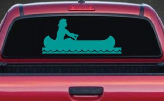 Native American Indian In Canoe Western Car or Truck Window Vinyl Decal Sticker (Turquoise)