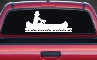 Native American Indian In Canoe Western Car or Truck Window Decal Sticker