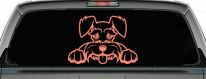 Shaggy Dog Head with Tongue Out Car or Truck Window Vinyl Decal Sticker (Coral)