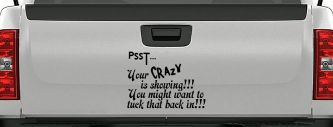 Your Crazy is Showing Funny Car or Truck Window Decal Sticker (Matte Black)