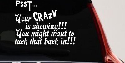 Your Crazy is Showing Funny Car or Truck Window Vinyl Decal Sticker