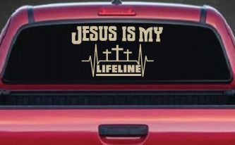 Jesus Is My Lifeline Christian Car or Truck Window Vinyl Decal Sticker (Desert Sand)