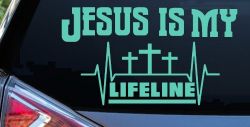 Jesus Is My Lifeline Christian Car or Truck Window Vinyl Decal Sticker (Mint)