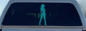 Nude Cowgirl in Boots and Hat Western Car or Truck Window Vinyl Decal Sticker (Turquoise Blue)