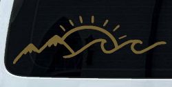 Mountain Beach Sun Wave Country Car or Truck Window Decal Sticker (Gold)