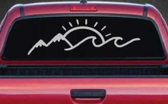 Mountain Beach Sun Wave Country Car or Truck Window Decal Sticker (Light Gray)