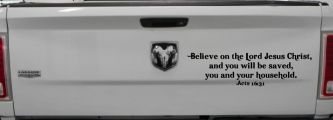 Believe on the Lord Jesus Christ Christian Car or Truck Window Decal Sticker (Black)