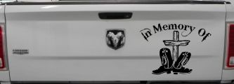In Memory Of Cowboy Boots and Cross Car or Truck Window Decal Sticker (Black)