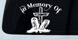 In Memory Of Cowboy Boots and Cross Car or Truck Window Decal Sticker