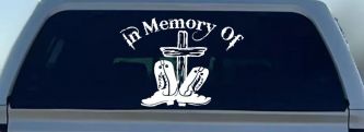 In Memory Of Cowboy Boots and Cross Car or Truck Window Decal Sticker