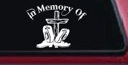 In Memory Of Cowboy Boots and Cross Car or Truck Window Decal Sticker