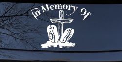 In Memory Of Cowboy Boots and Cross Car or Truck Window Decal Sticker