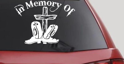 In Memory Of Cowboy Boots and Cross Car or Truck Window Vinyl Decal Sticker