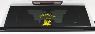 In Memory Of Cowboy Boots and Cross Car or Truck Window Vinyl Decal Sticker (Yellow)